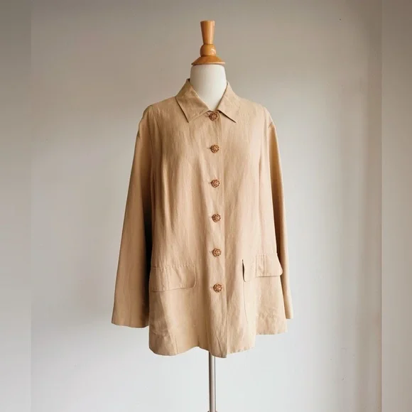 Laura Ashley Silk Linen Belted Jacket | Spring Neutral Quiet Luxury 1X - Picture 3 of 8